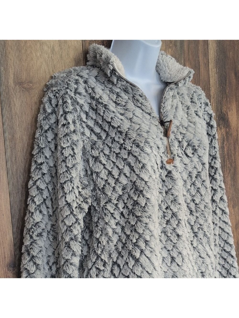 Simply Southern Faux Fur Textured 1/4 Zip Jacket S M222